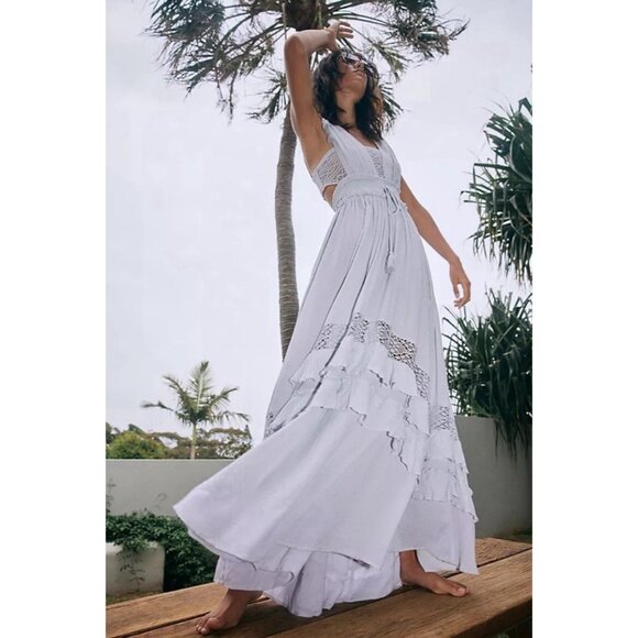 NEW! Free People Santa Maria Maxi Bohemian Dress Sleeveless White SZ M - Picture 1 of 16
